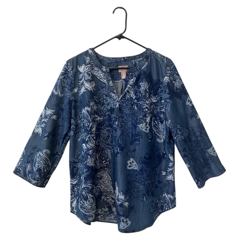 Chico’s blue floral blouse size 2
